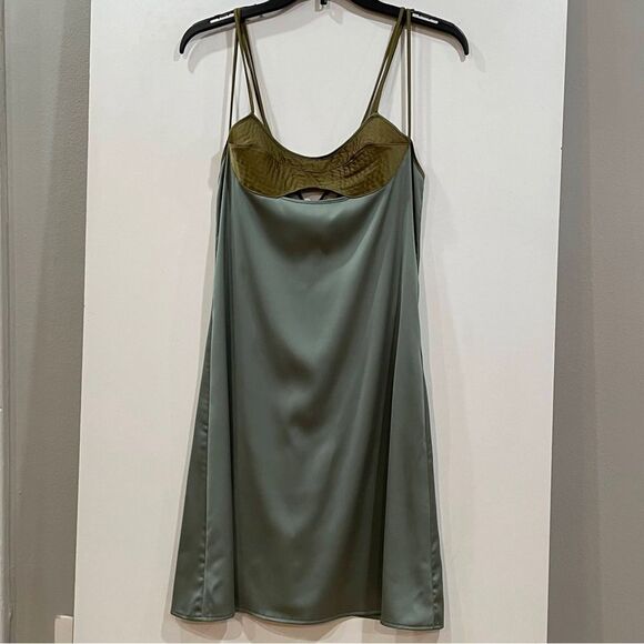 Zara, Green Satiny Lingerie Slip Dress, Size S - Picture 10 of 11